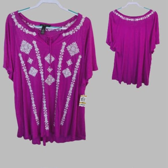 INC International Concepts Tops - INC Concepts Magenta Embroided Boho Style Knit Tunic Blouse Top Womens Plus 3X